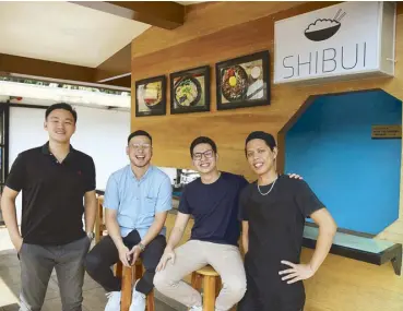  ??  ?? Shibui partners (from left) Dan Velez, Dell Tan and Mike Atilano with Shibui cook Moy Garbo Ligao