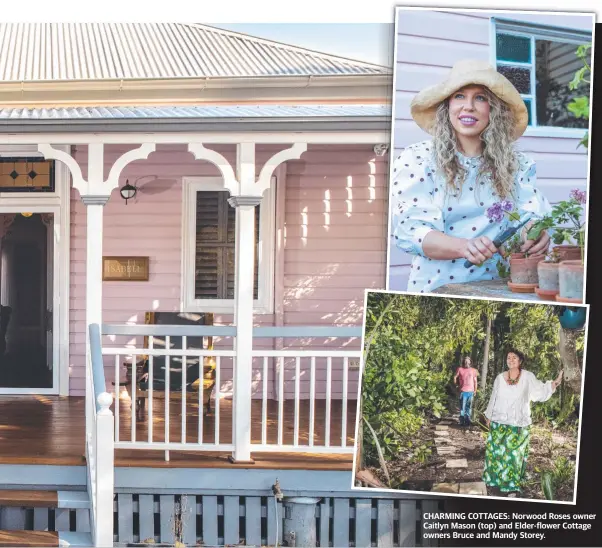  ??  ?? CHARMING COTTAGES: Norwood Roses owner Caitlyn Mason (top) and Elder-flower Cottage owners Bruce and Mandy Storey.