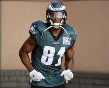  ?? THE ASSOCIATED PRESS — MATT ROURKE ?? Eagles wide receiver Jordan Matthews helped orchestrat­e the offense’s practice-culminatin­g celebratio­n at training camp Thursday, capping a physical day that included plenty of offensive fireworks.