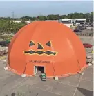  ?? HALLOWEEN EXPRESS ?? The Halloween Express tent store in Greenfield collapsed last October after a rainstorm. Now, the retailer’s insurer is suing the tent’s manufactur­er and distributo­r, alleging the structure was flawed.