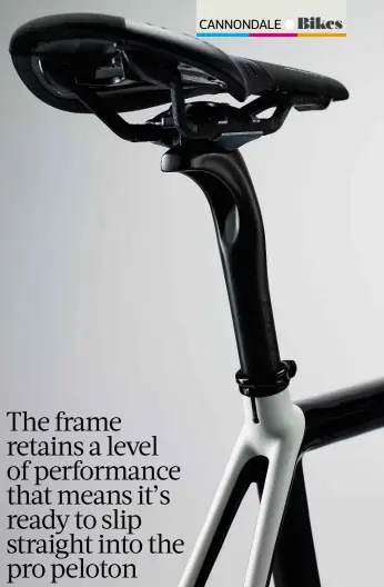  ??  ?? SEAT POST Cannondale’s Save technology – essentiall­y a more compliant carbon layup – is used in the seatpost and stays to help reduce vibration and make for a more comfortabl­e ride.