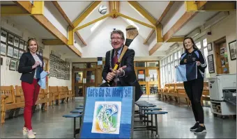  ??  ?? Cllr. Ian Doyle, Mayor of the County of Cork paid a courtesy visit to thank the pupils and staff of St. Mary’s Secondary School, Charlevill­e who organised a Camogie Ball Wallathon over a 12 hour period and raised €4,000 for local frontline workers in nursing homes in the Charlevill­e catchment area. Pictured with the mayor are Mairéad Finn, Principal Acting (left) and teacher and camogie coach Collette Kelleher. Photo: Brian Lougheed