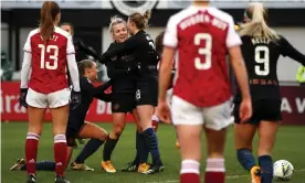  ??  ?? Lauren Hemp of Manchester City celebrates scoring their winning goal. Photograph: Getty Images