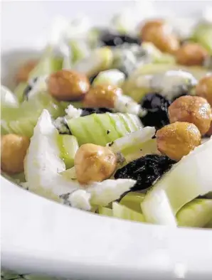  ??  ?? Celery, Blue Cheese and Hazelnut Salad. Cheese, like peanut butter, is the perfect complement to celery.