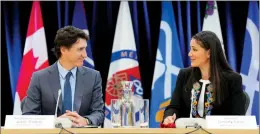  ?? CANADIAN PRESS PHOTO ?? Prime Minister Justin Trudeau and Métis National Council President Cassidy Caron co-chair a Métis National Council meeting Thursday in Ottawa.