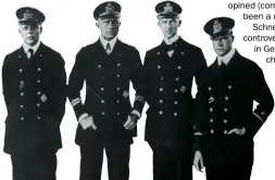  ??  ?? Kapitänleu­tnant Lothar von Arnauld de la Perière (second from left) and officers of U35; highest scoring submariner in history, sinking 195 ships (455,869-tons)