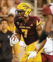  ?? CHRISTIAN PETERSEN / GETTY IMAGES ?? Former Arizona State star Kalen Ballage, who was picked by the Dolphins in the fourth round, had the third-fastest 40 time among running backs at the NFL combine.