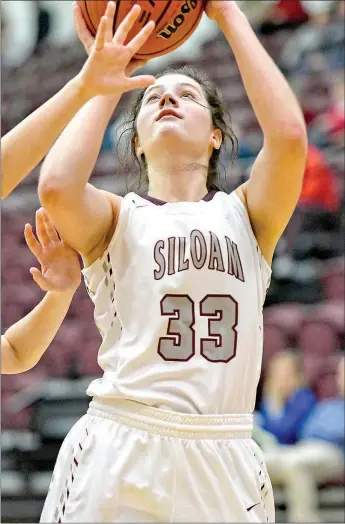  ?? Bud Sullins/Special to the Herald-Leader ?? Siloam Springs senior forward Hadlee Hollenback has nearly doubled her scoring output the last half of the season for the Siloam Springs girls basketball team, which plays today at 4 p.m. against Jonesboro in the Class 6A State Tournament in West...