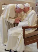  ??  ?? Pope Francis (left) with Pope Benedict XVI at the Vatican earlier this week