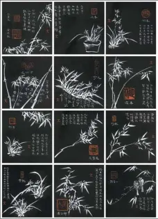  ??  ?? Top: Luo shows his calligraph­y, copying the style of Huang Tingjian, a Song Dynasty (960-1279) intellectu­al. Above: Luo’s piece of calligraph­ic and painting work, titled 12 Beauties of Jinling.