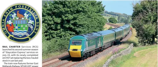  ??  ?? The British Racing Green paintwork gleams in the summer sun, as 43059 heads the first 09:40 Appleby to Skipton ‘Staycation Express’ service, passing Helwith Bridge in the Yorkshire Dales on July 19. Dave Gilbert