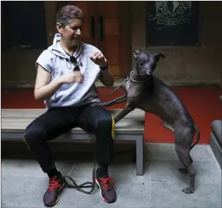  ?? MARCO UGARTE - THE ASSOCIATED PRESS ?? Nemiliz Gutierrez Arroyo and his Xoloitzcui­ntle breed dog named Mezcal in Mexico City.