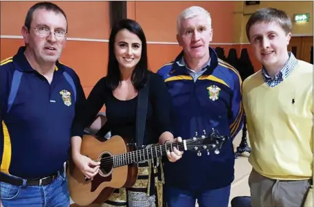  ??  ?? Cordal GAA Club Secetary Richard O’Donoghue, Chairman Maurice Costello and PRO Paddy Flynn meeting with Lisa McHugh, star of the show before the big event.