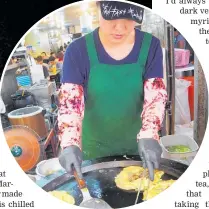  ?? Photos / Anna King Shahab ?? From left: Black pepper buns being cooked; creating rice rolls (main); oyster omelette (above); food markets; stinky tofu; slowbraise­d beef noodle soup.