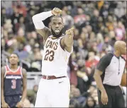  ?? NICK WASS — ASSOCIATED PRESS ?? In the first half Sunday, LeBron James wore shoes with a message inspired by the game’s proximity to the White House.