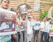  ?? ?? NCP workers stage protest against the state losing the Vedanta Foxconn project to Gujarat, in the city on Thursday