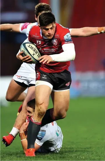  ??  ?? Louis Reeszammit was back in Gloucester colours in the victory over Exeter at Kingsholm