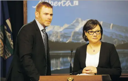  ?? LARRY WONG/ EDMONTON JOURNAL ?? Environmen­t Minister Shannon Phillips announced Thursday that University of Alberta economist Andrew Leach, left, will chair a comprehens­ive review of the province’s climate change policy.