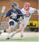  ?? LLOYD FOX/BALTIMORE SUN ?? Jackson Morrill, a McDonogh graduate, has Yale on the cusp of its first national title. Three generation­s of the Morrill family are in the National Lacrosse Hall of Fame.