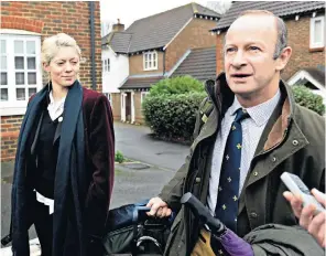  ??  ?? Ukip leader Henry Bolton leaves his girlfriend Jo Marney’s home yesterday. Right, Miss Marney with Sir Tom Jones