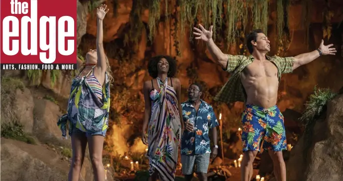 ??  ?? AWE-INSPIRING: Kyla (Meredith Hagner), Emily (Yvonne Orji), Marcus (Lil Rel Howery) and Ron (John Cena), from left, revel in the scenery in Mexico in ‘Vacation Friends.’