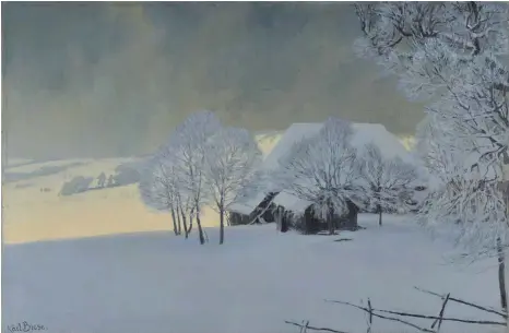  ?? FOTO: ROLAND SIGWART ?? Karl Biese hatte ein Faible für Schneemoti­ve. Ein schönes Beispiel aus der Schau ist „Winterland­schaft bei St. Märgen“(um 1905).