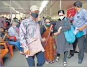  ??  ?? Citizens from the 45+ age group on their way to getting vaccinated in Goregaon on Wednesday.