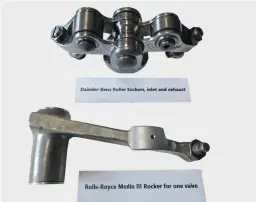  ??  ?? ■ The different style of rocker arms used on the DB601A (top) and the Merlin III. The German design was a far superior arrangemen­t from an engineerin­g standpoint, with the engine layout also meaning that the rocker assembly and camshaft was fully lubricated at start-up.
■ Left: A view of the cylinder head on a DB601A which has the camshaft and camshaft drive removed. The rocker assembly can be seen in situ, along with the four valves per cylinder.