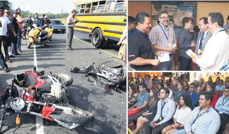  ?? FOTOS: YOSEPH AMAYA. ?? IMPACTO. Agentes de Tránsito toman nota de un accidente de motociclet­a cerca de la colonia Las Anonas. Al menos de 10 expositore­s nacionales y extranjero­s disertaron en el IV Congreso nacional de neurocirug­ía.