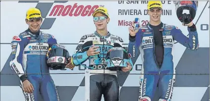  ?? FOTO: AP ?? Jorge Martín, segundo y nuevo líder de Moto3 Dalla Porta estrenó en casa su casillero de victorias en el Mundial de Moto3