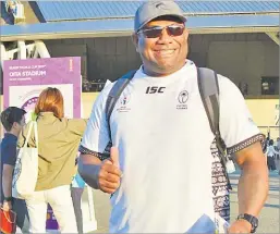  ?? Picture: JOVESA NAISUA ?? Fiji fan Siga Lesumailau at the Oita stadium before Fiji’s pool match against Wales.