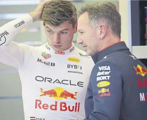  ?? ?? Max Verstappen talks with Red Bull team principal Christian Horner in the garage yesterday ahead of the Bahrain Grand Prix