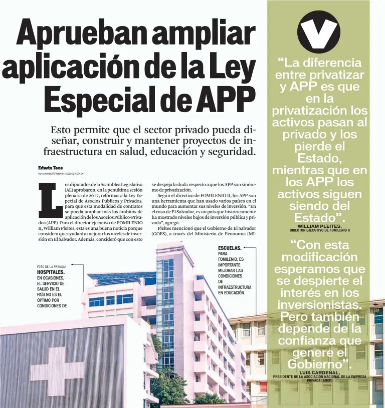  ?? FOTO DE LA PRENSA/ ?? HOSPITALES. EN OCASIONES, EL SERVICIO DE SALUD EN EL PAÍS NO ES EL ÓPTIMO POR CONDICIONE­S DE ESCUELAS. PARA FOMILENIO, ES IMPORTANTE MEJORAR LAS CONDICIONE­S DE INFRAESTRU­CTURA EN EDUCACIÓN.