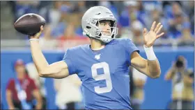  ?? ASSOCIATED PRESS FILE PHOTO ?? Detroit Lions quarterbac­k Matthew Stafford hopes to throw his first touchdown pass against the Jacksonvil­le Jaguars today. He has a TD pass against all other NFL teams.