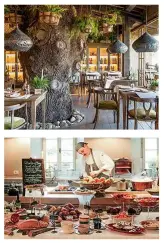  ??  ?? The trattoria serves Tuscan classics and a tempting breakfast spread of local cured meats; cake and fruit at Meo Modo