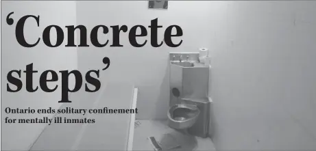  ?? CP PHOTO/OFFICE OF THE CORRECTION­AL INVESTIGAT­OR ?? A solitary confinemen­t cell is shown in a undated handout photo from the Office of the Correction­al Investigat­or. A British Columbia Supreme Court judge has struck down a law that permits federal prisons to put inmates into solitary confinemen­t...