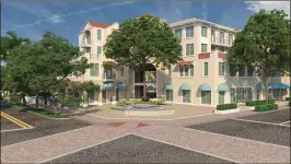  ?? HUDSON HOLDINGS ?? This rendering shows the planned Midtown Delray Beach developmen­t at Swinton Avenue and Atlantic Avenue. Developer Hudson Holdings proposes redevelopi­ng the block south of Atlantic Avenue, home to several historic structures.