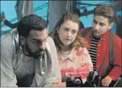  ?? Hulu ?? O-T FAGBENLE, left, Helen Monks and Alan Asaad in the Hulu comedy “Maxxx” about a boy band alum.