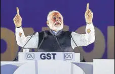 ?? PTI ?? PM Narendra Modi addresses a gathering on the Foundation Day of Institute of Chartered Accountant­s of India at Indira Gandhi Indoor stadium in New Delhi on Saturday.