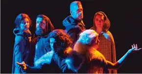  ?? | PHOTO BY MICHAEL BROSILOW ?? The cast of “Thrones! The Musical Parody” at Apollo Theater. Front row: Christophe­r Ratliff and Victoria Olivier. Back row ( from left): Madeline Lauzon, Nick Druzbanski, Beau Nolen and Caitlyn Cerza.