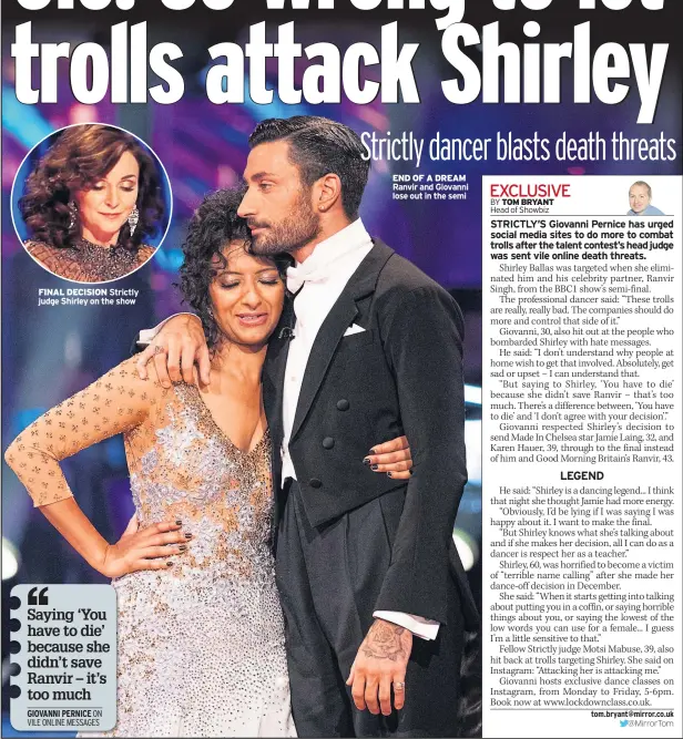  ??  ?? FINAL DECISION Strictly judge Shirley on the show
END OF A DREAM Ranvir and Giovanni lose out in the semi