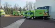  ?? DIGITAL FIRST MEDIA FILE PHOTO ?? Peapod by Giant has expanded its online grocery shopping and delivery in Berks County — making the service available in Exeter and Birdsboro. In this file photo Peapod trucks are ready to be loaded at the North Coventry Giant Food store on Glocker Way....