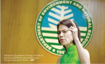  ?? — AFP ?? Philippine­s’ Department of Energy and Natural Resources (DENR) Secretary Regina Lopez during an interview in Manila.