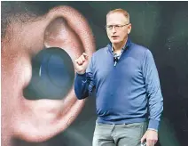  ?? AP-Yonhap ?? Dave Limp, senior vice president for Amazon devices & services, talks about Echo Buds, the tech company’s new wireless earbuds product, during an event in Seattle, Wednesday.