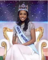  ?? PHOTOGRAPH­S COURTESY OF FB.COM/MISS WORLD OFFICIAL ?? REIGNING Miss World Jamaica's Toni-Ann Singh.