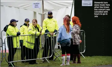  ??  ?? Stewards turn away music fans after the Green Day concert was cancelled with hours to go in July