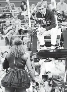  ?? ASSOCIATED PRESS FILE PHOTO ?? Chair umpire Carlos Ramos talks with Serena Williams in the infamous confrontat­ion during the women's final of the U.S. Open.