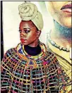  ??  ?? Shanetta Patterson of Little Rock shows off her Black Panther moviegoing ensemble, styled by Liberian-born designer Korto Momolu. Patterson was among many who, inspired by the movie and its fictional African country of Wakanda, wore African clothing or...