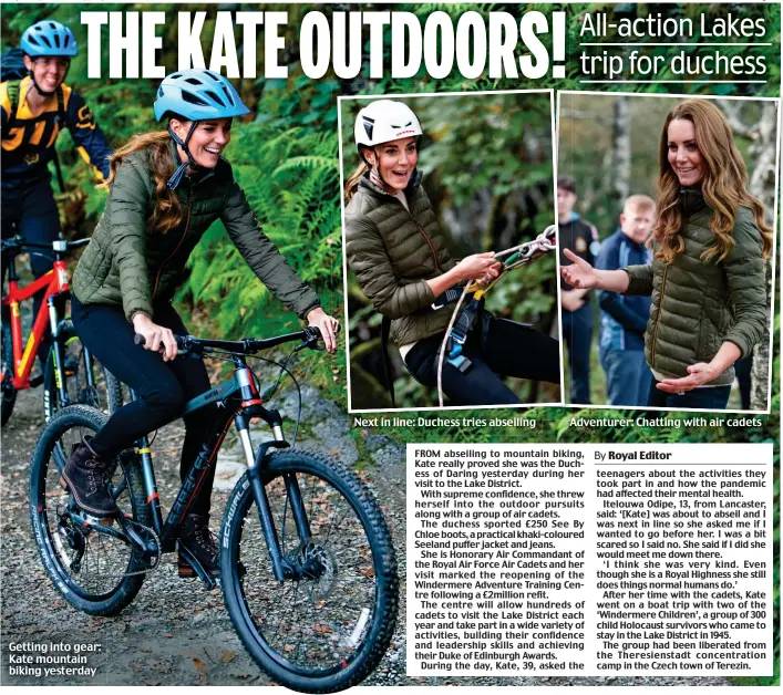  ??  ?? Getting into gear: Kate mountain biking yesterday