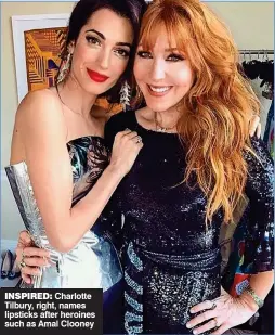  ??  ?? INSPIRED: Charlotte Tilbury, right, names lipsticks after heroines such as Amal Clooney